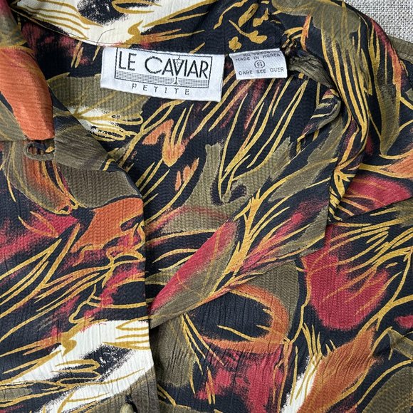 Le Caviar Petite Blouse Women Small Multicolor Floral Fall Leaves Button Office - Picture 5 of 13